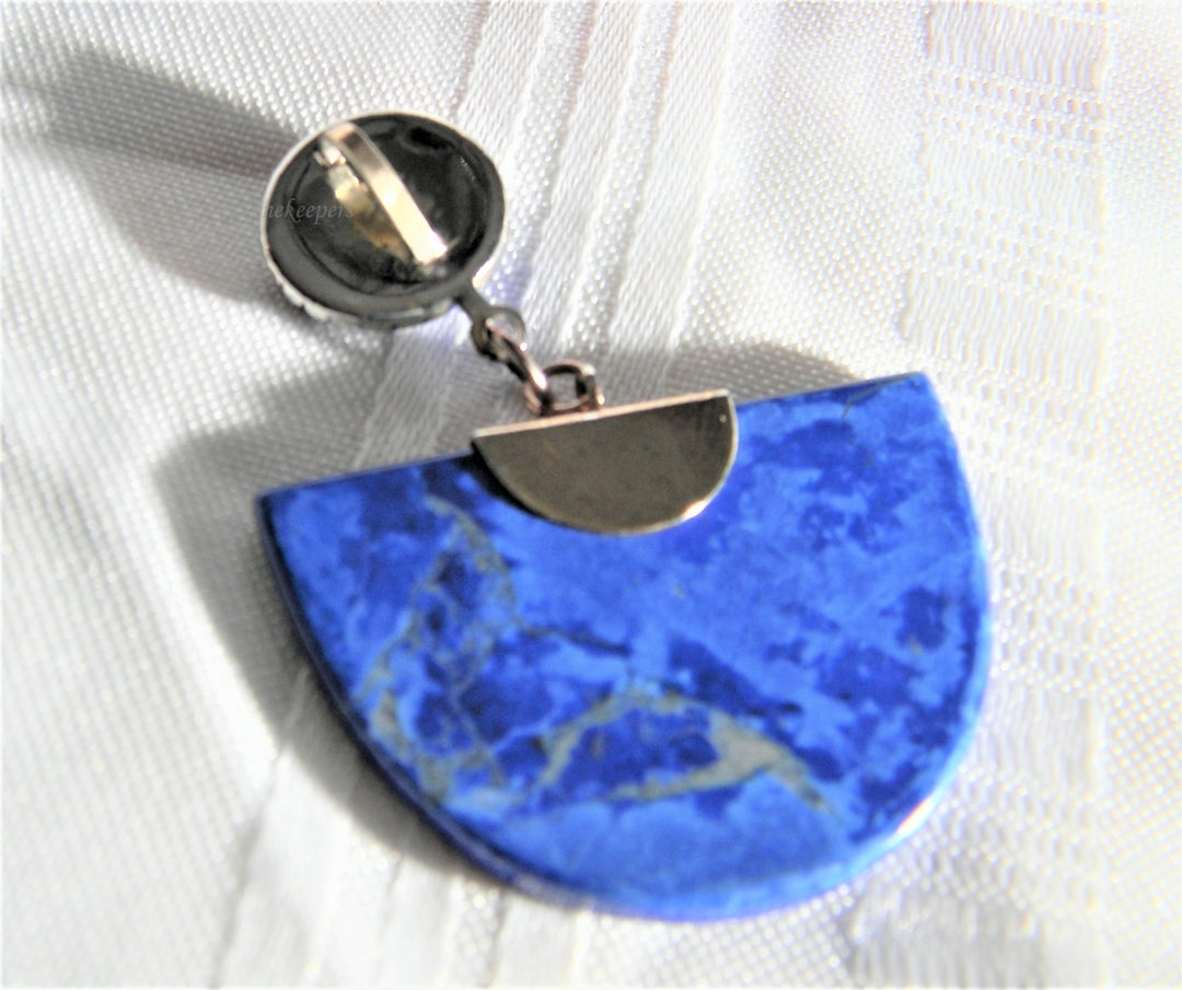 p082 Beautiful Unique Fan Shape Blue Lapis Pendant in Sterling