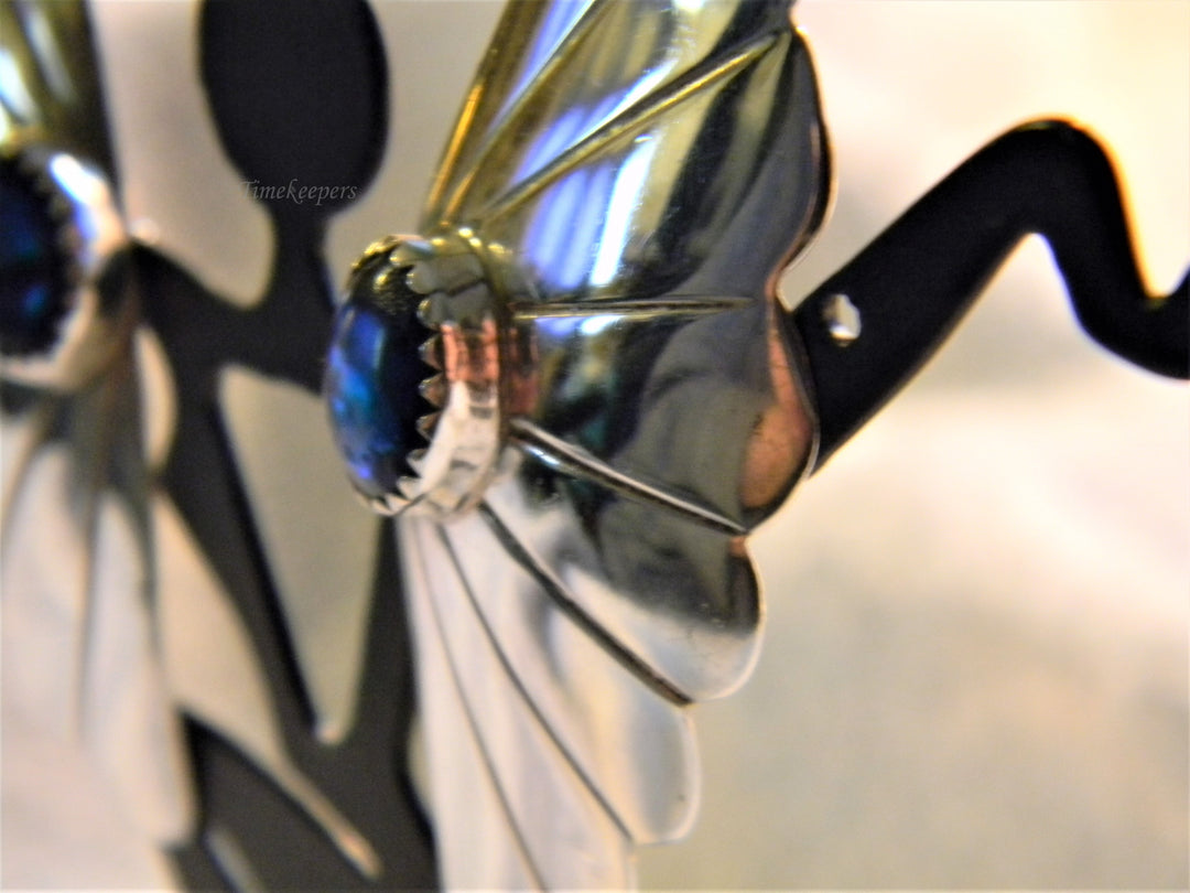 j842 Beautiful Sterling Silver Earrings like Butterfly Wings with Blue Stone