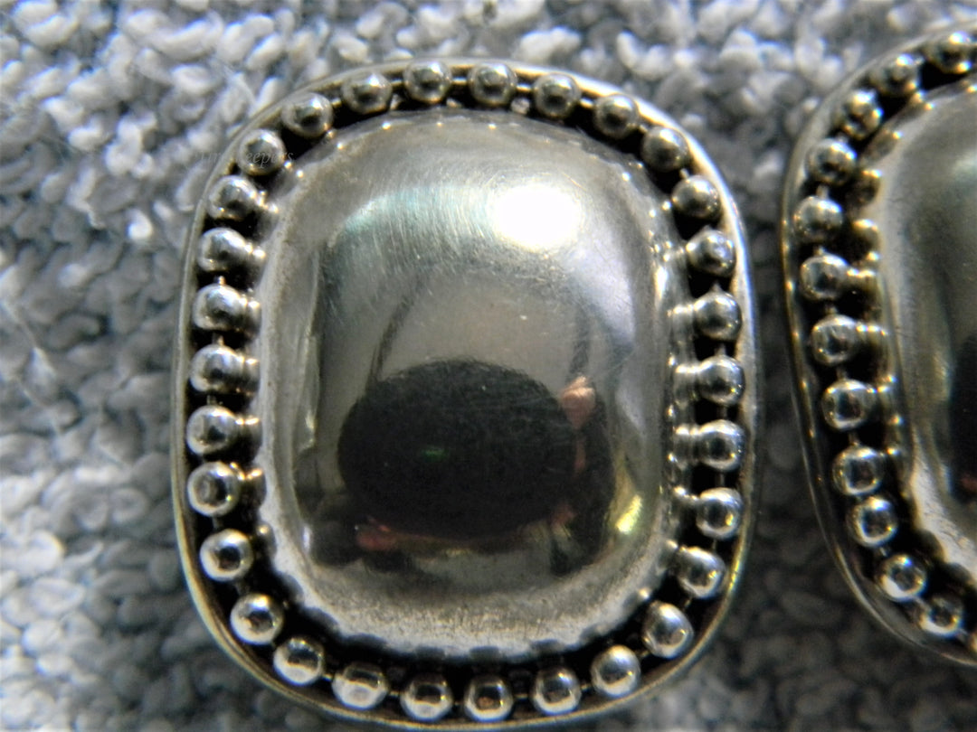 j849 Pretty Vintage Rectangle Sterling Silver and Silver Tone Earrings Clip on