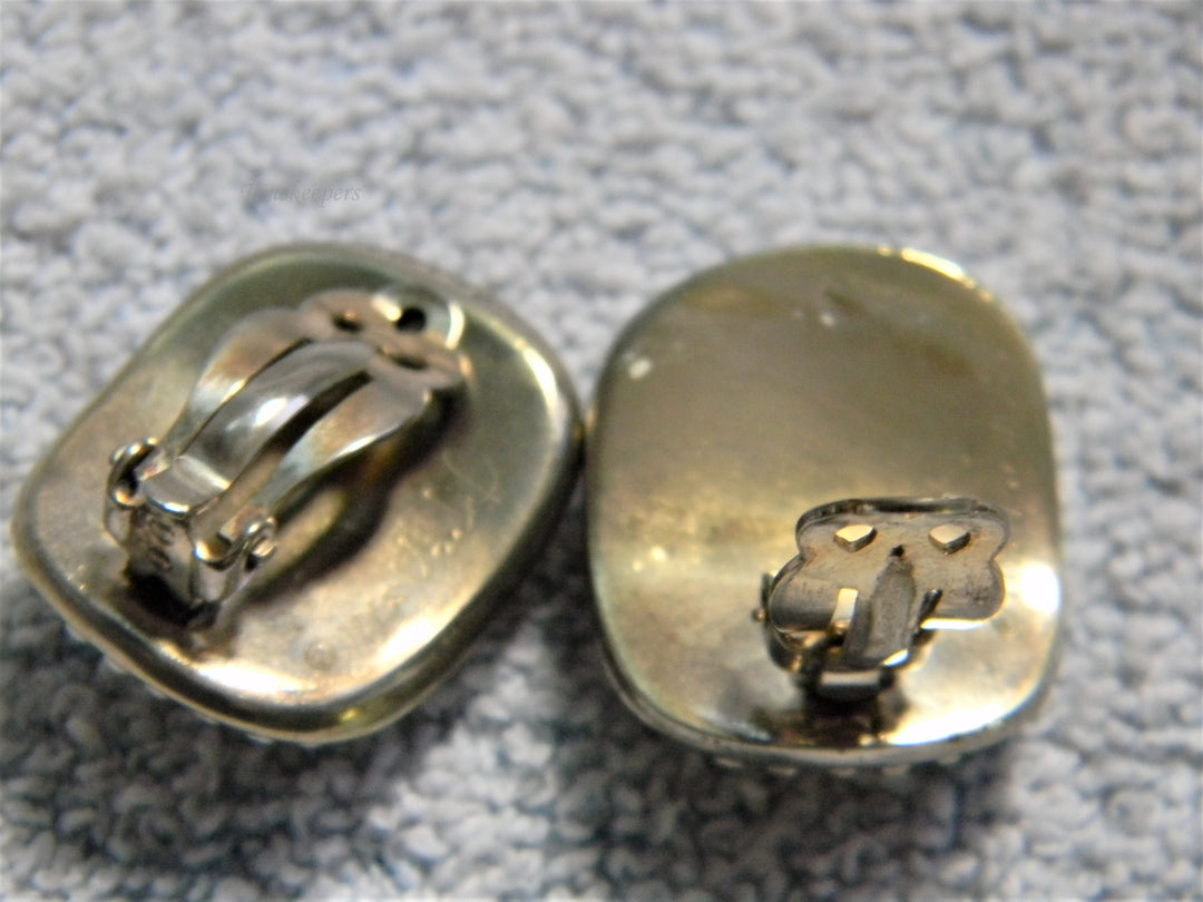 j849 Pretty Vintage Rectangle Sterling Silver and Silver Tone Earrings Clip on