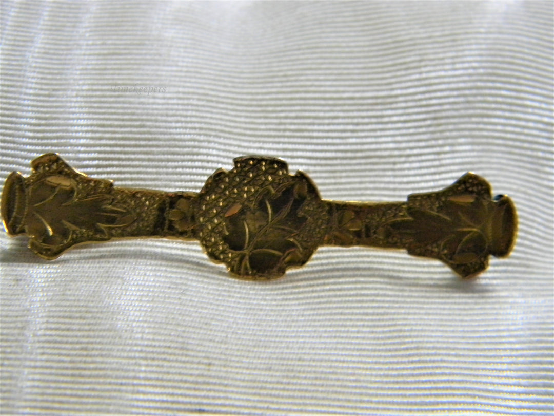 j855 Vintage G.F. Bar Brooch with Embossed Design