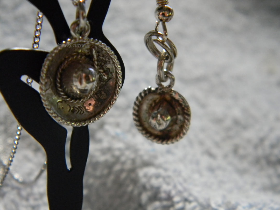j866 Vintage Sterling Silver Set Sombrero Necklace and Earring Set