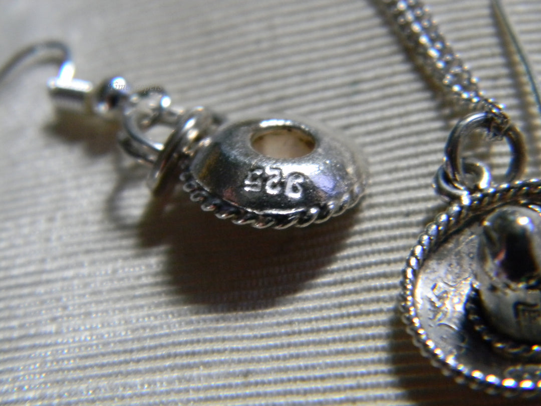 j866 Vintage Sterling Silver Set Sombrero Necklace and Earring Set