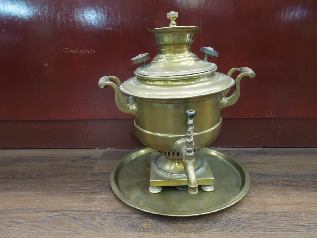 q869 Antique Brass Russian Samovar Tsarist Coal Coffee Wood Handle Rare Old