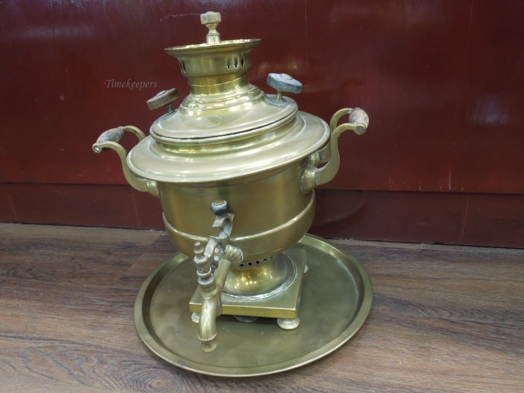 q869 Antique Brass Russian Samovar Tsarist Coal Coffee Wood Handle Rare Old