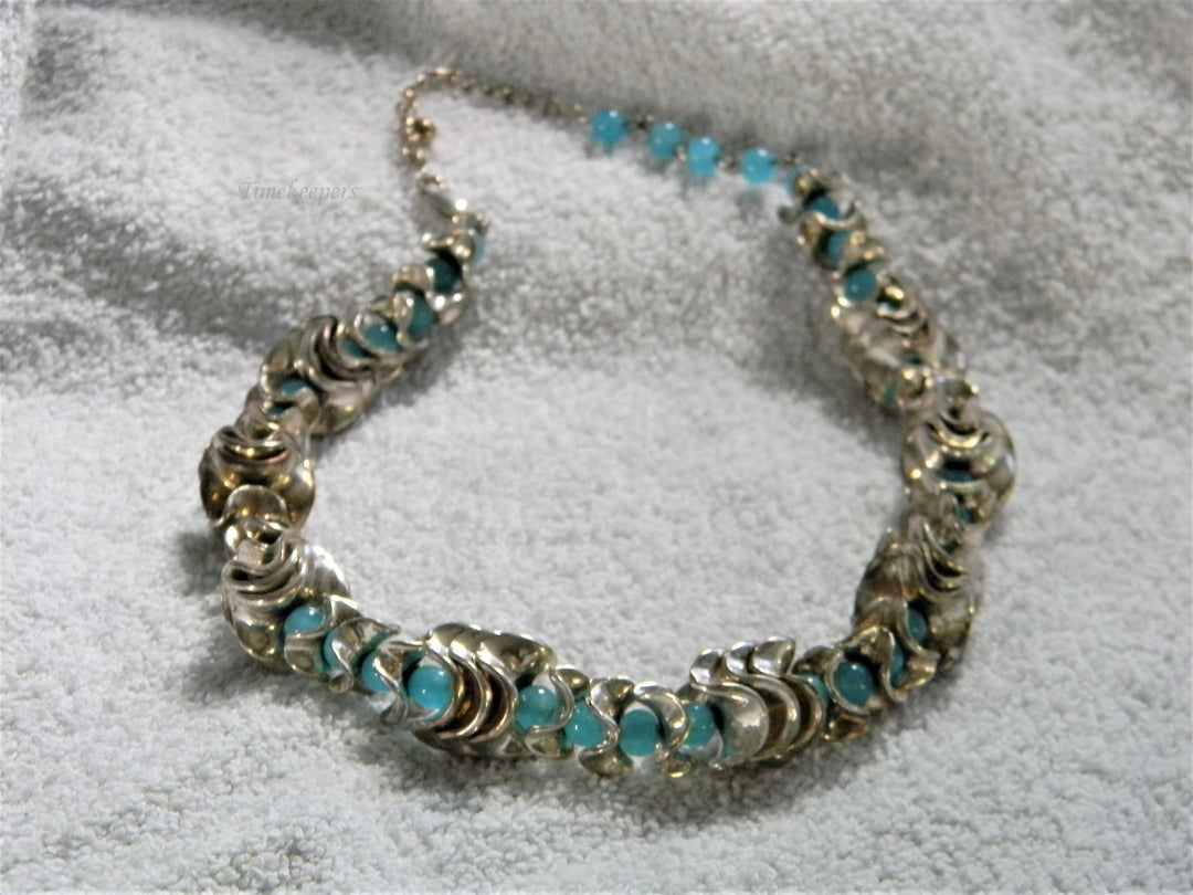 j873 Stunning Sterling and Blue Glass Bead Adjustable Necklace