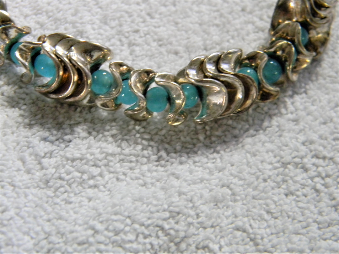 j873 Stunning Sterling and Blue Glass Bead Adjustable Necklace