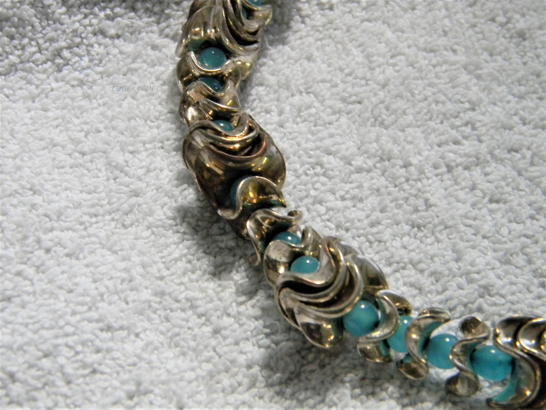 j873 Stunning Sterling and Blue Glass Bead Adjustable Necklace