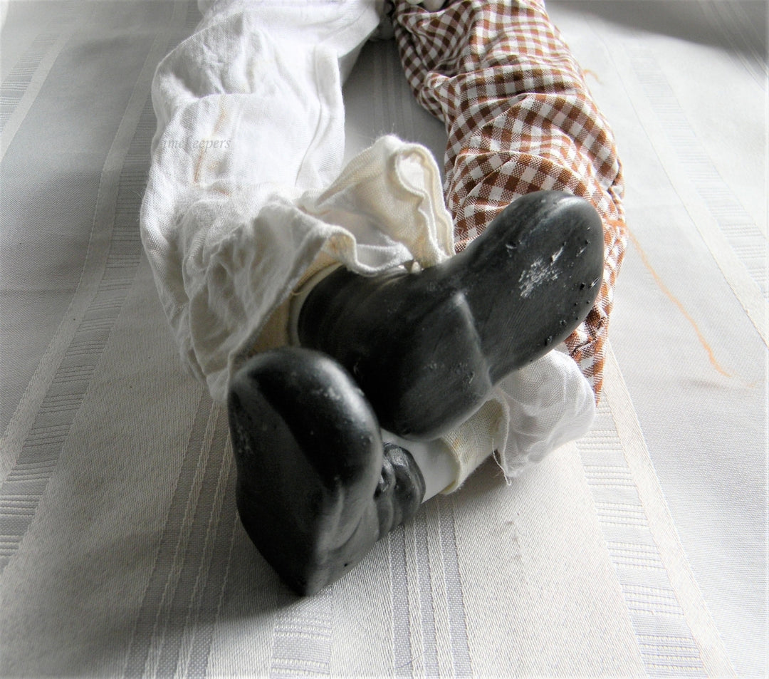 p120 Wonderful Vintage Clown Doll with cloth Body Porcelain Head, Hands, Feet