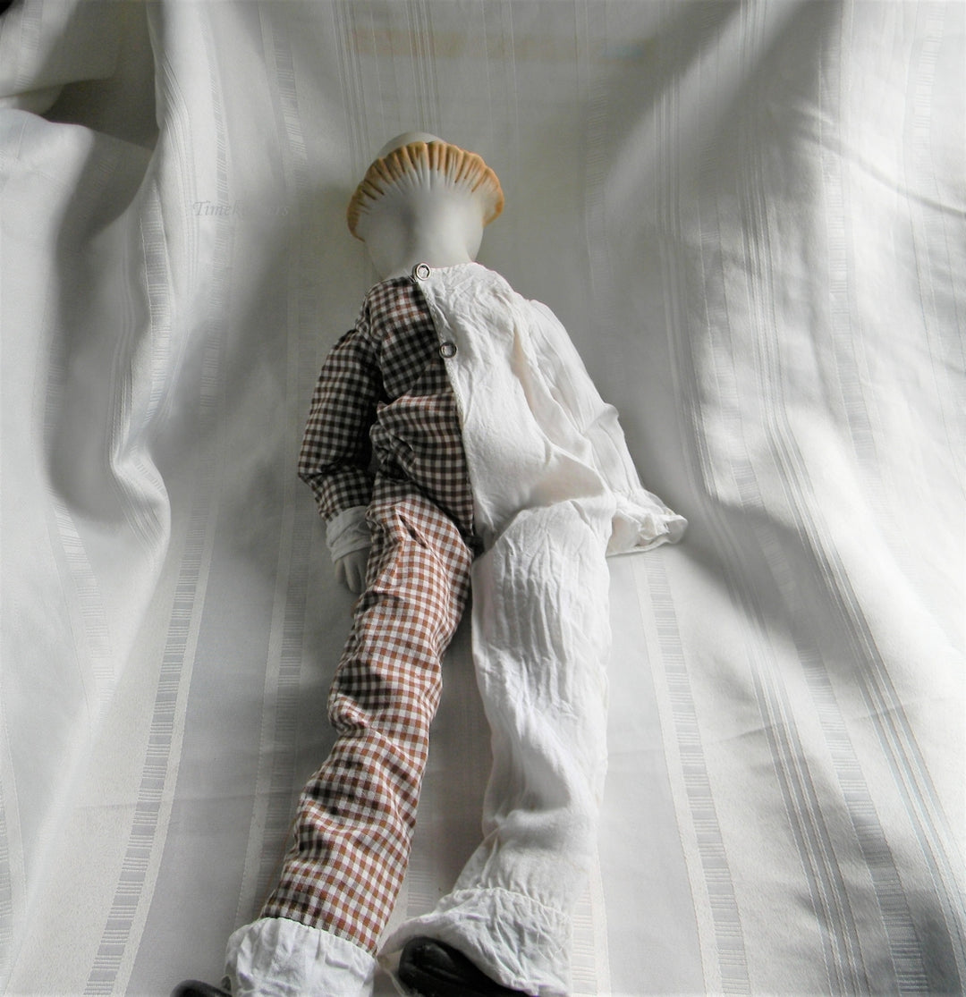 p120 Wonderful Vintage Clown Doll with cloth Body Porcelain Head, Hands, Feet