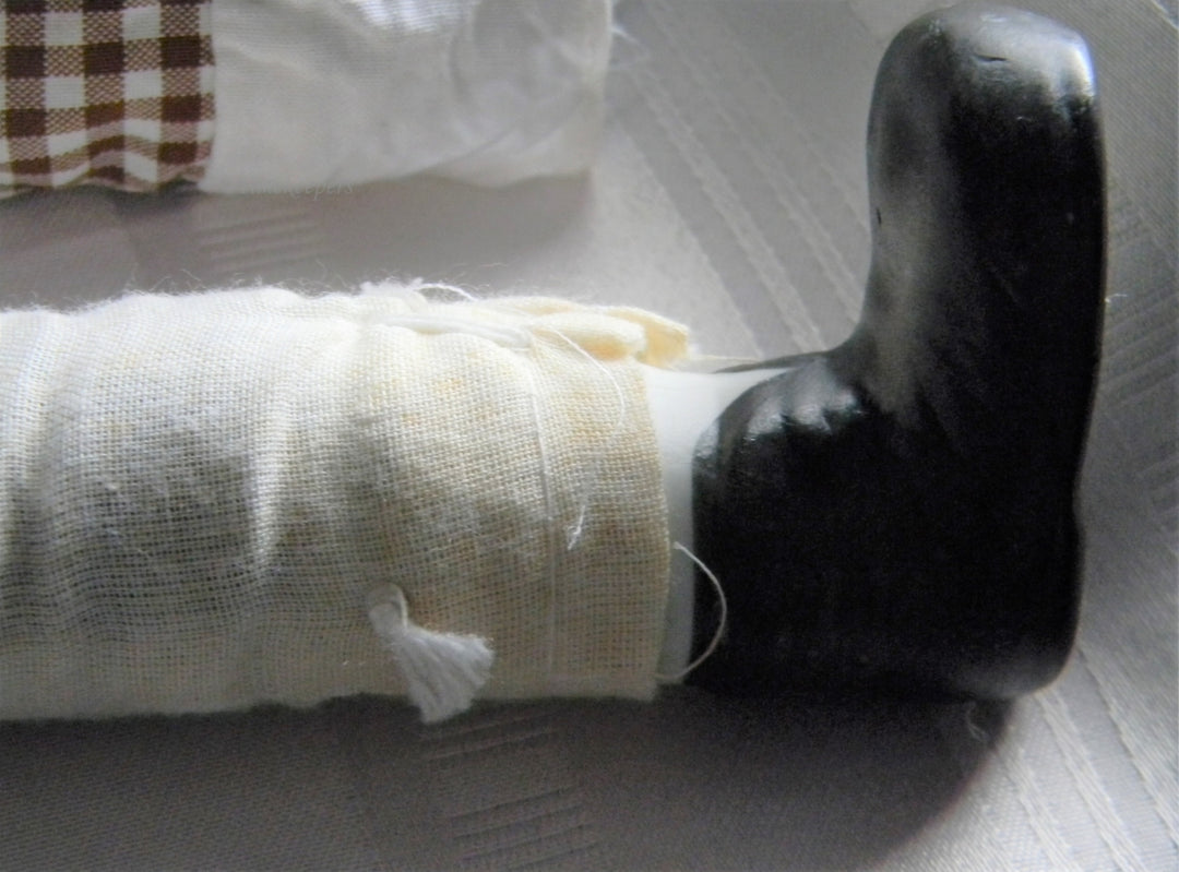 p120 Wonderful Vintage Clown Doll with cloth Body Porcelain Head, Hands, Feet