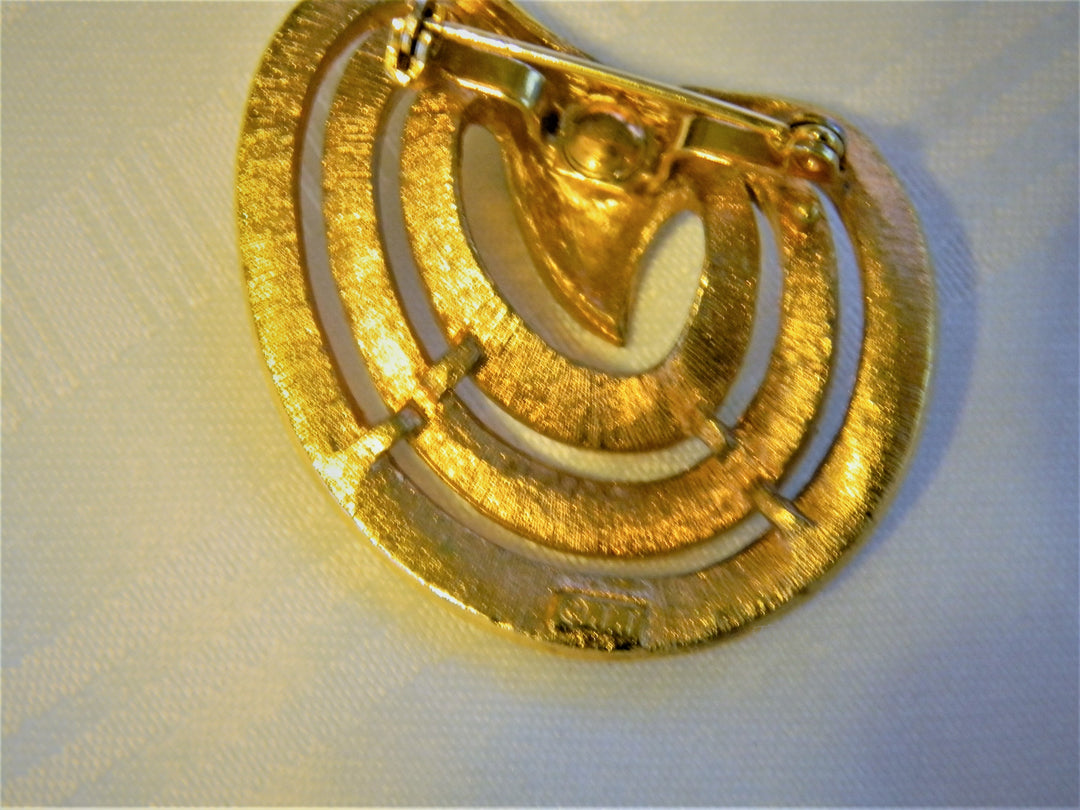 j208 Beautiful Unique Gold Tone Modern Geometric Brooch Signed JJ
