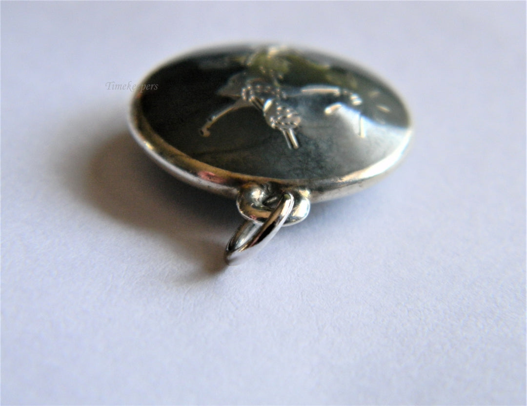 p142 Vintage Siam Sterling Niello Gray Enamel Round Pendant