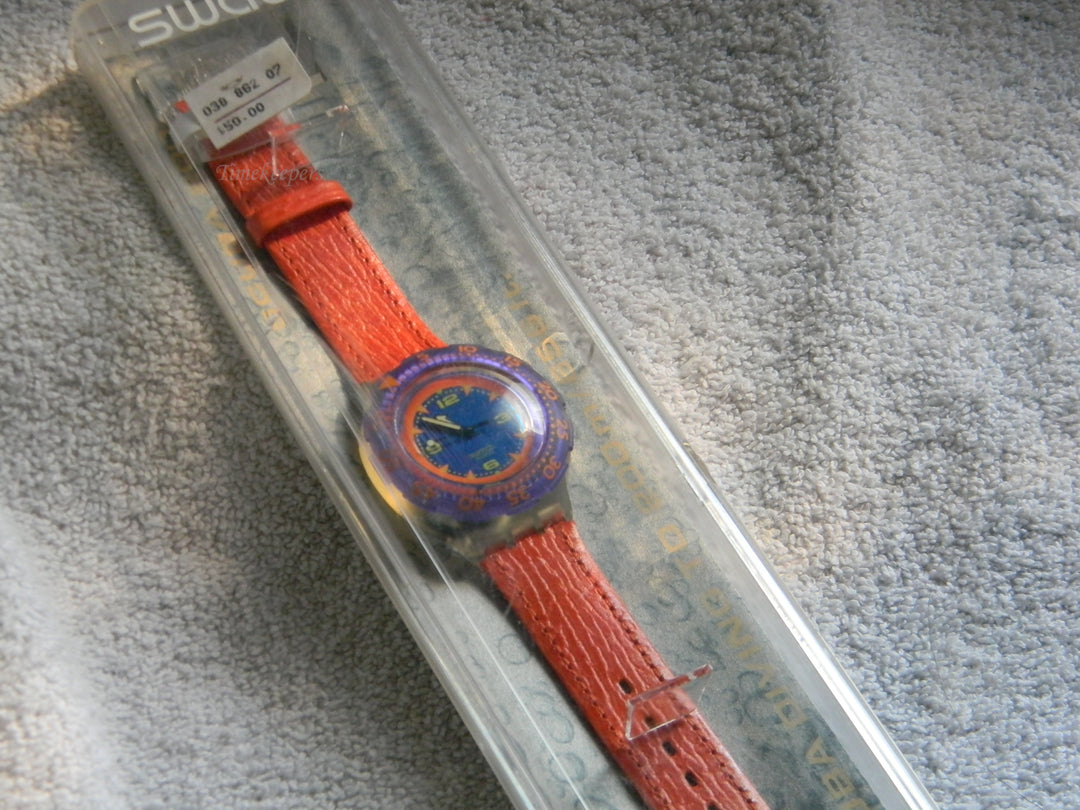 j910 Swatch Watch Red Island Scuba 200 SDK106 Quartz Movement In Box with Papers