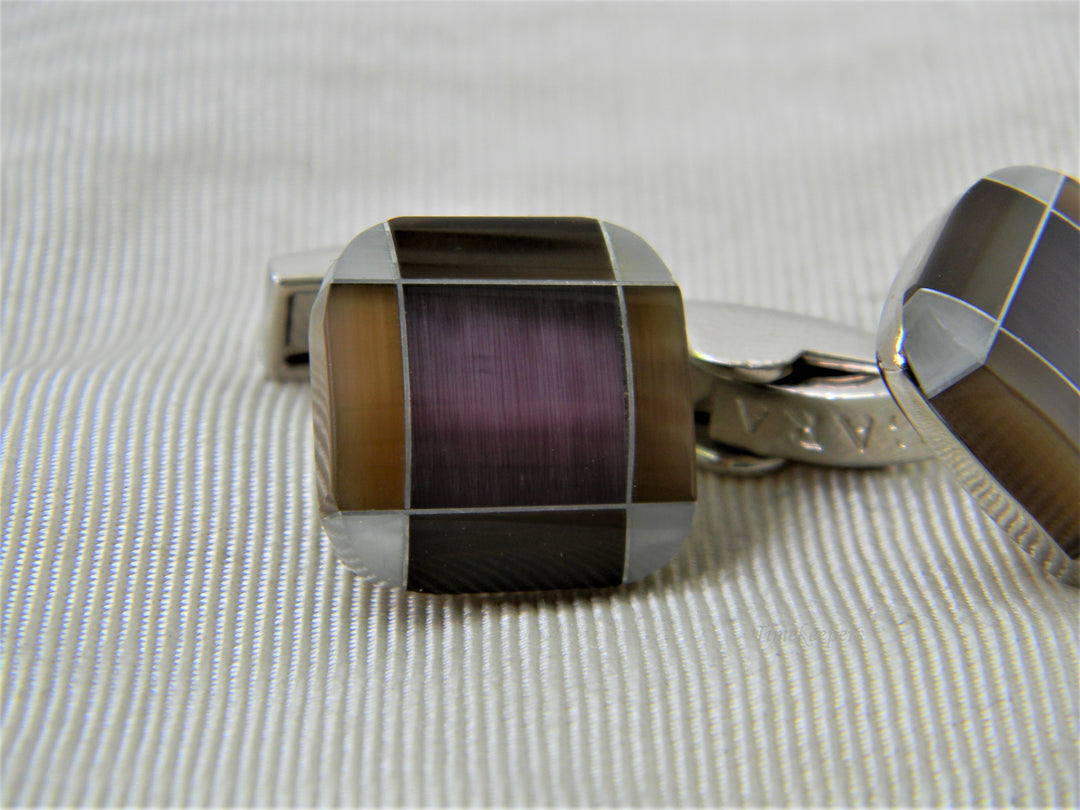 j243 Handsome Inlay Design Ecara Cuff Links in Silver Tone