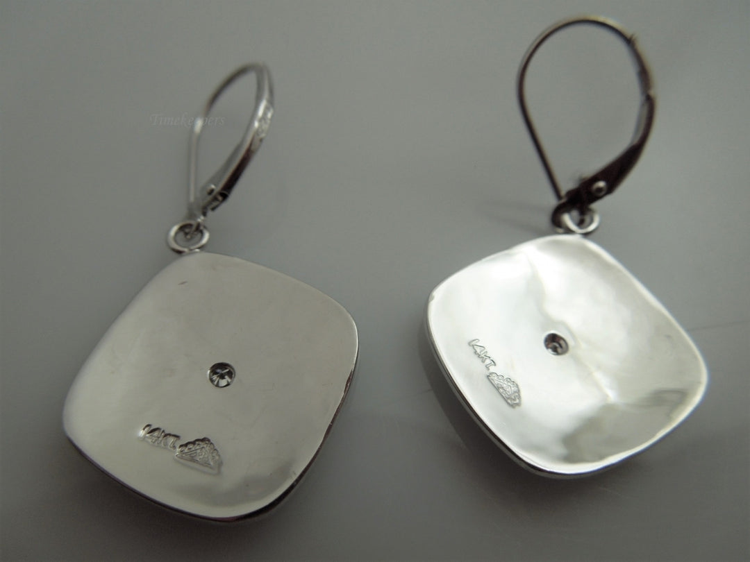 c396 Lovely Ladies Vintage Square Diamond Starburst Earrings in 14kt White Gold