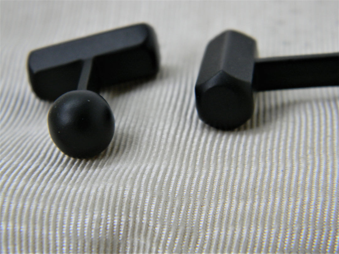 j244 Unique Handsome Hexagon Bar Cuff Links in Black Satin Finish