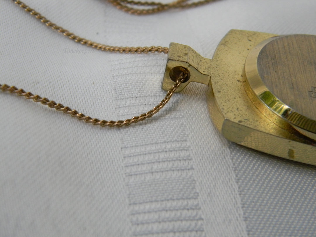 j918 Retro Endura Rectangle Pendant watch with 24" Chain in Gold Tone