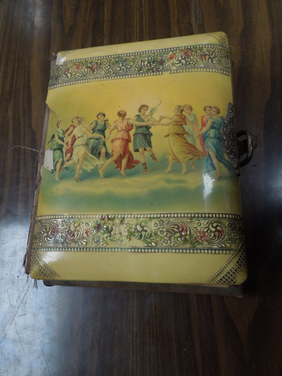 q942 Antique Victorian Celluloid Photo graph Album with Music Box