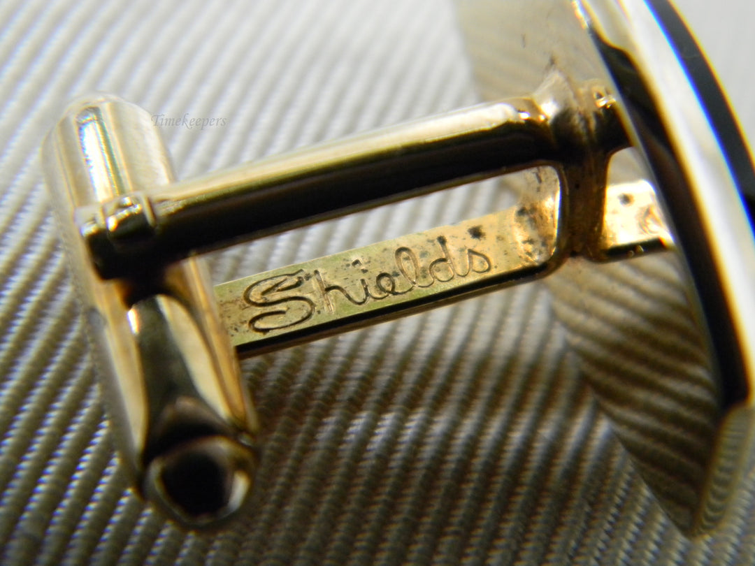 j923 Handsome Rectangle Shields Gold Tone Cufflinks with Black Stones