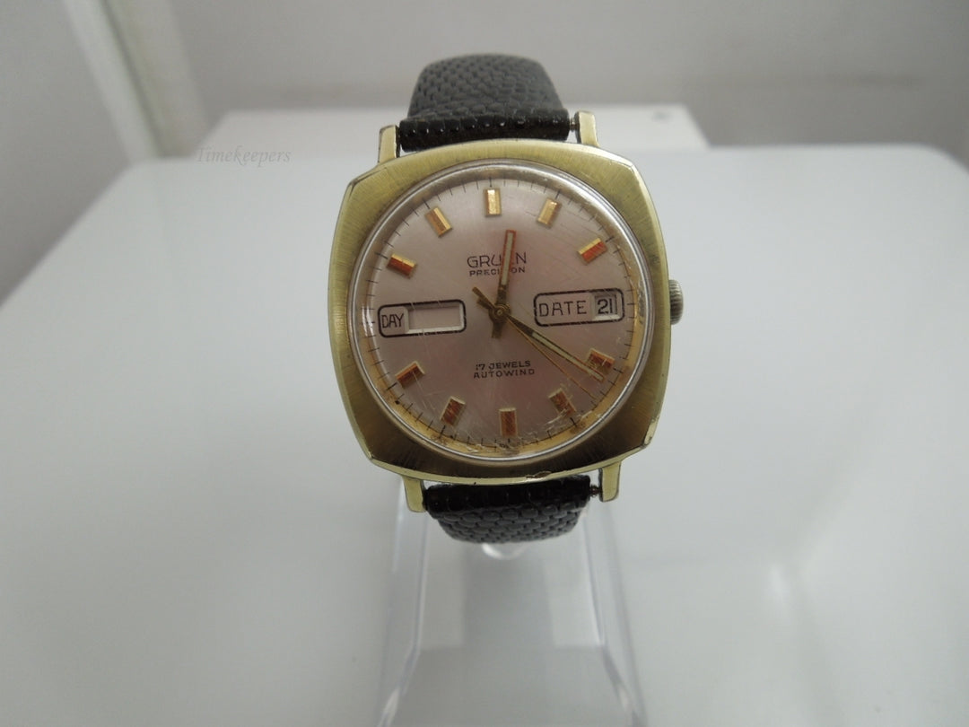 h930 Vintage Gruen Precision Automatic Wrist Watch in Gold Tone with Day Date