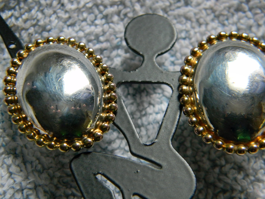 j929 Beautiful Oval Sterling Silver Earrings on Posts with Gold Wash Frame