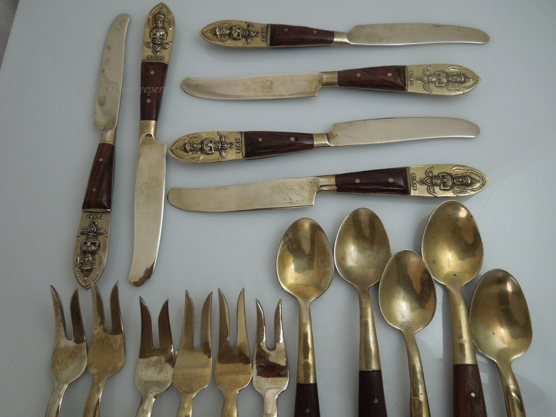 h936 Vintage Preowned Siam Thialand Devas God Set of cocktail Serving Pieces