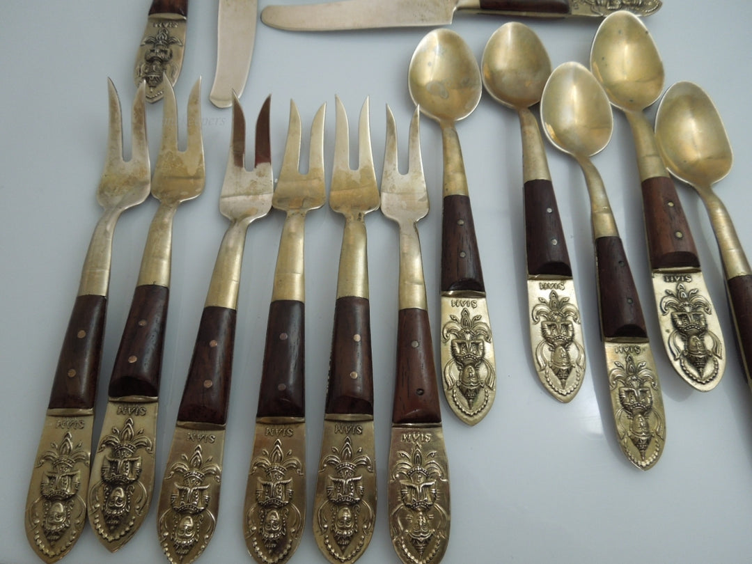 h936 Vintage Preowned Siam Thialand Devas God Set of cocktail Serving Pieces