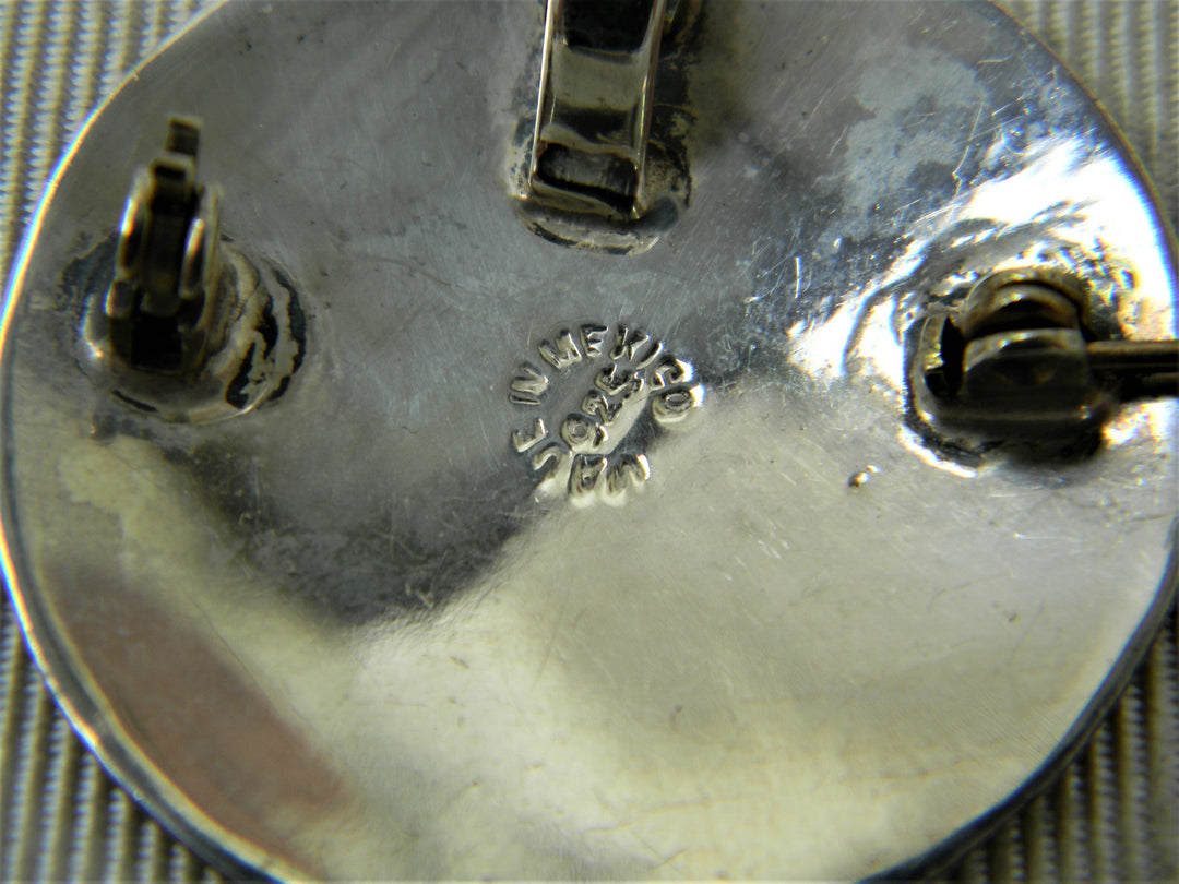 j261 Vintage Sterling Niello Gray Enamel Round Flower Brooch/ Pendant