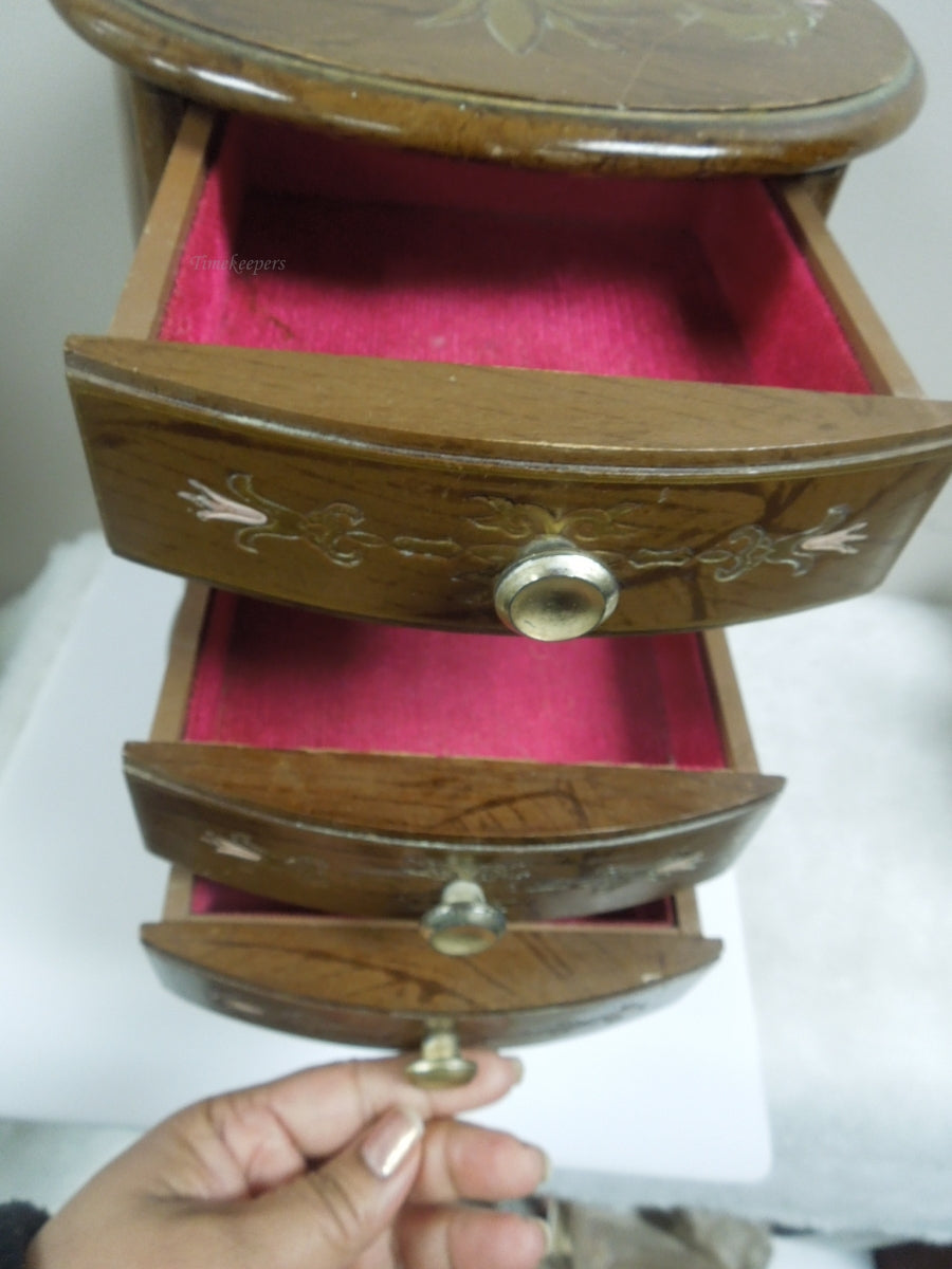 q959 Vintage Wooden Musical Jewelry Box, 5 Drawer Jewelry Chest Trinket Music Box Organizer
