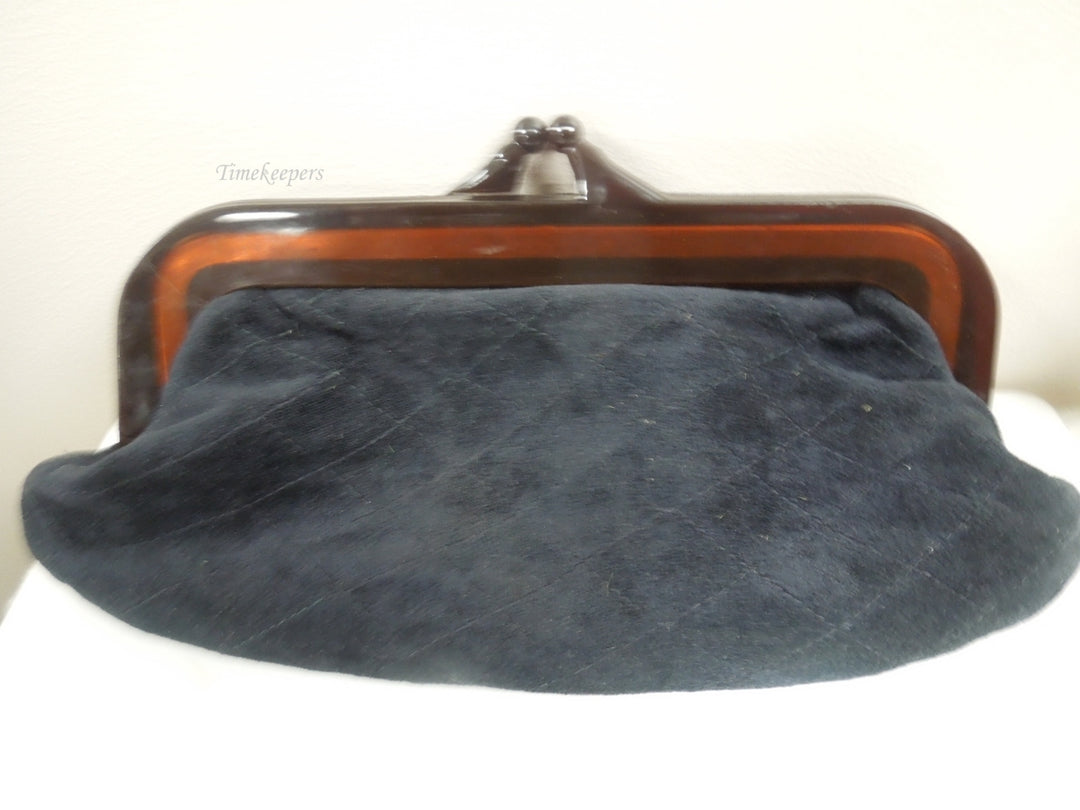 q960 Vintage Black Velvet Evening Bag Clutch Purse Collectible Handbag