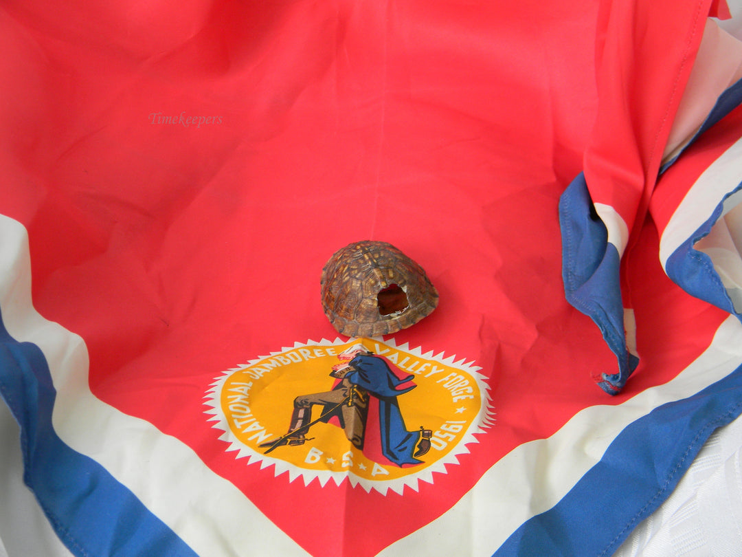 j947 BSA Neckerchief 1950 2nd National Jamboree with Turtle Shell Slide
