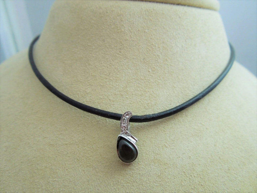 g887 Lovely Ladies Diamond and Labradorite Pendant on a 17.5" Black Cord with 14kt White Gold Clasp