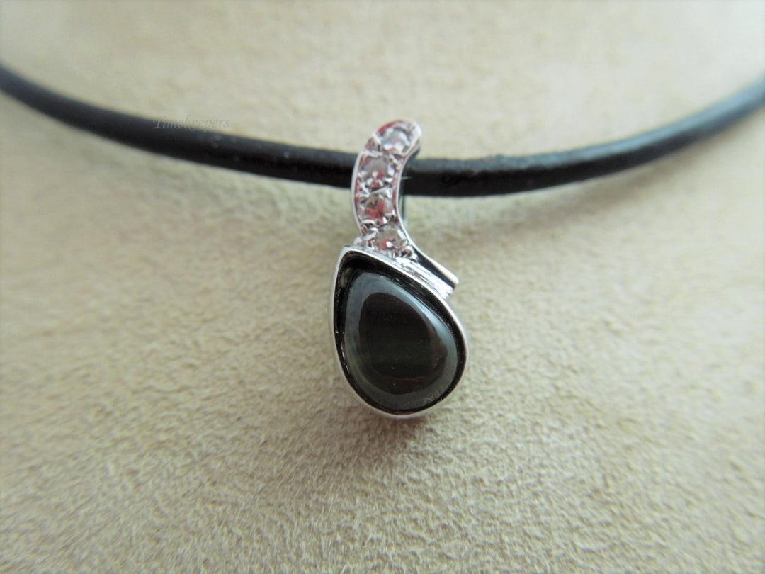 g887 Lovely Ladies Diamond and Labradorite Pendant on a 17.5" Black Cord with 14kt White Gold Clasp