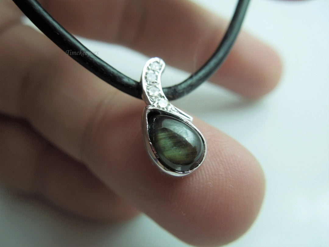 g887 Lovely Ladies Diamond and Labradorite Pendant on a 17.5" Black Cord with 14kt White Gold Clasp