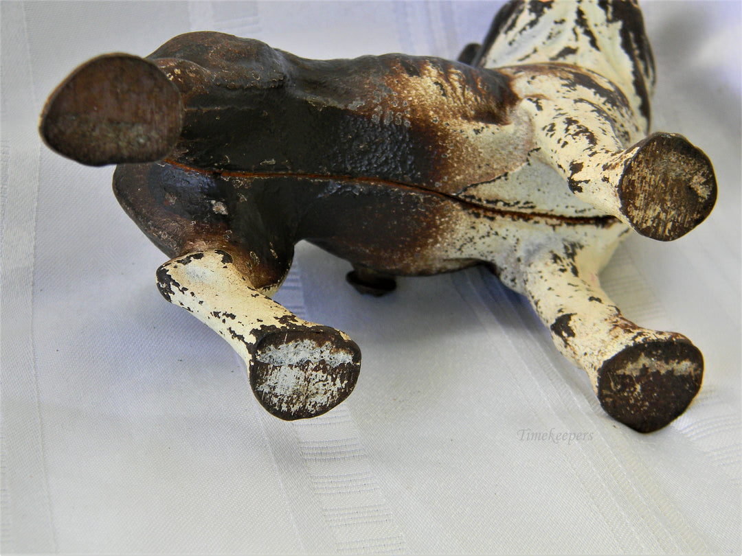 j286 Vintage Cast Iron Brown &amp; White Boston Terrier Dog Still Bank