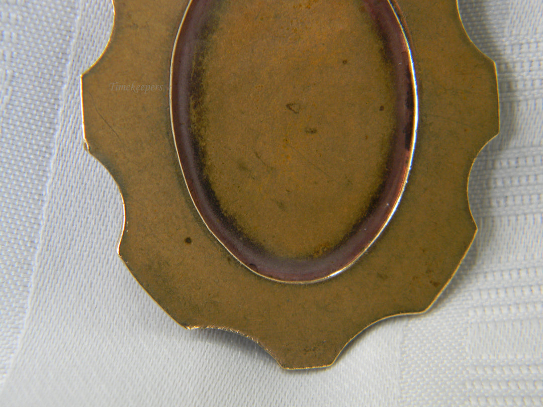 j958 Vintage Large Gold tone Porcelain Printed Pendant