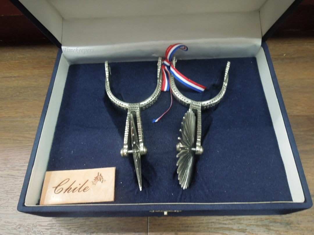 q990 Beautiful Large Vintage CATRON Chilean Huasos Cowboy Spurs with Presentation Box