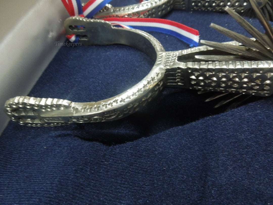 q990 Beautiful Large Vintage CATRON Chilean Huasos Cowboy Spurs with Presentation Box