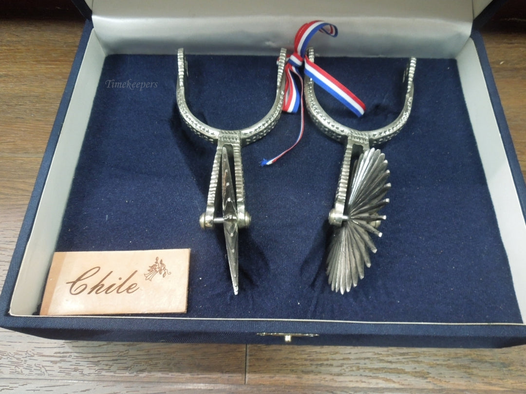 q990 Beautiful Large Vintage CATRON Chilean Huasos Cowboy Spurs with Presentation Box