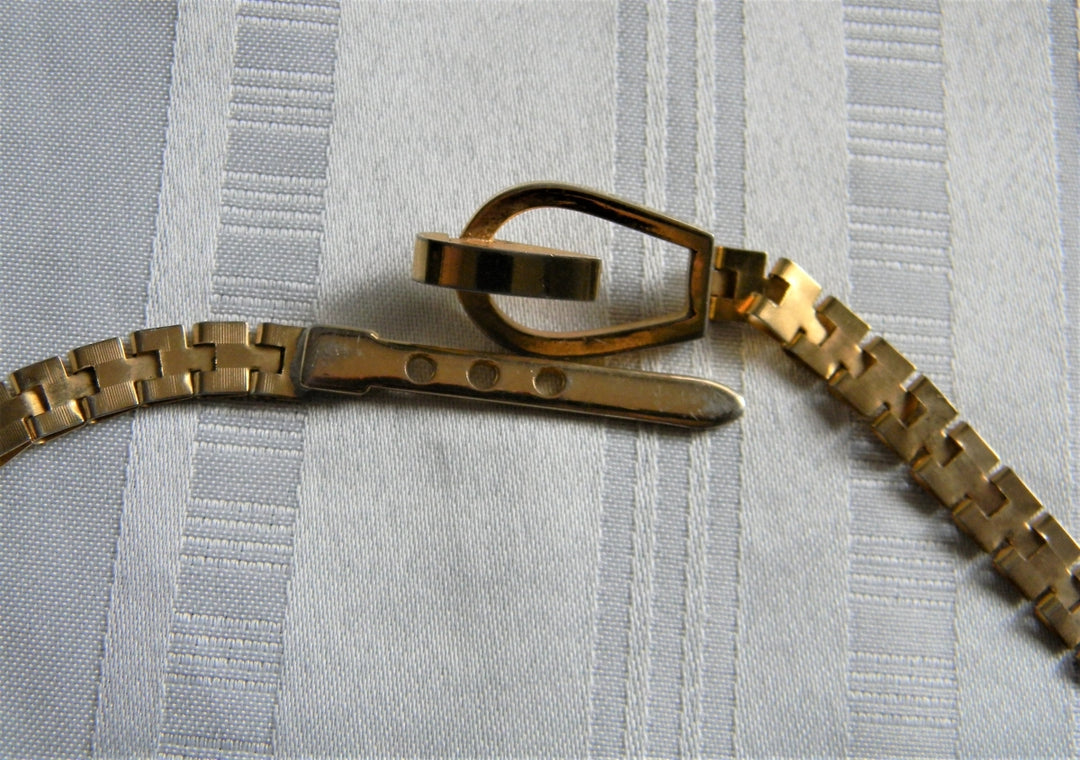 p227 Beautiful Narrow Gold Tone Link Belt with Clip Latch Buckle