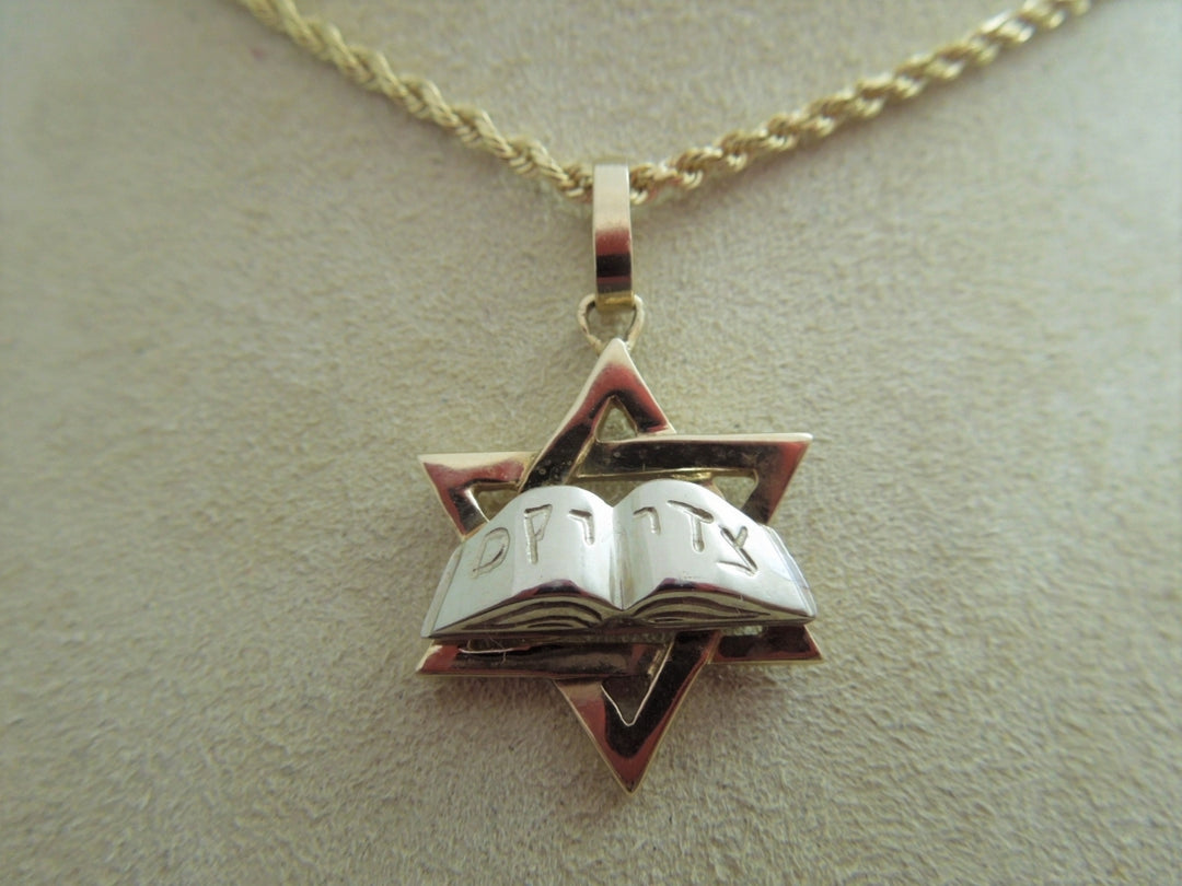 g528 Beautiful 14kt Yellow Gold 16" Rope Necklace and Star of David Pendant