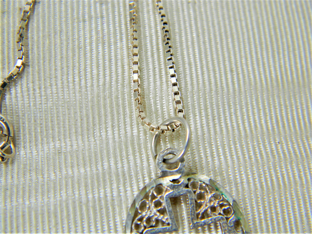 j301 Beautiful Sterling Silver Oval Filigree Cross Pendant on Sterling Box Chain