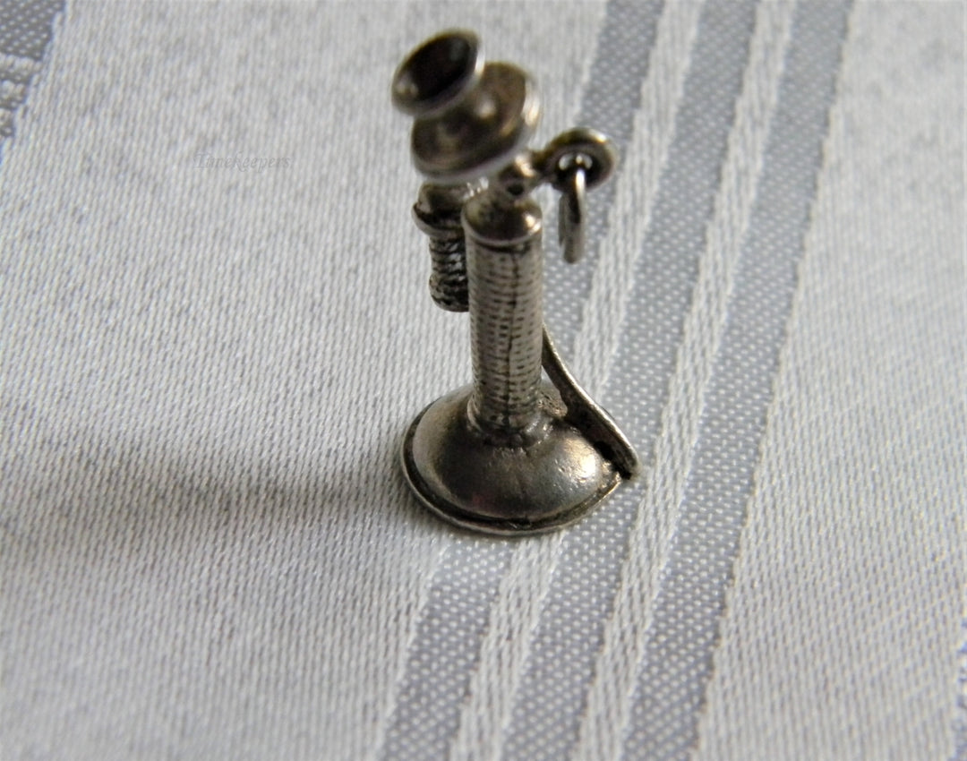 p233 Cute 3D Sterling Silver Old Fashioned Telephone Charm or Pendant (NO CHAIN)