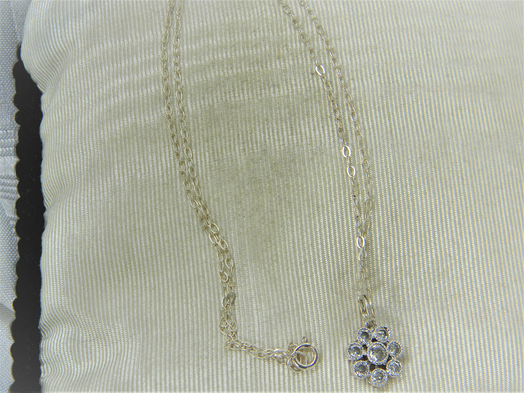 j307 Pretty Little Flower Pendant with Crystals in Sterling Silver on Chain