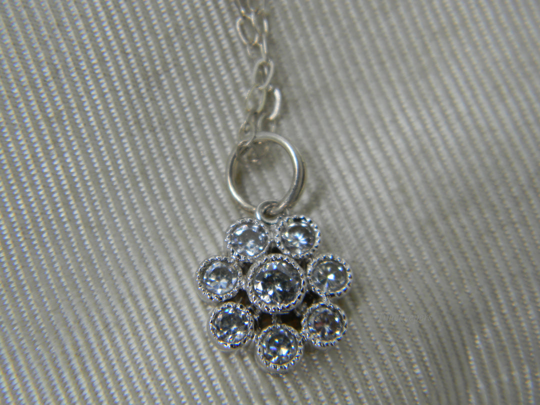 j307 Pretty Little Flower Pendant with Crystals in Sterling Silver on Chain