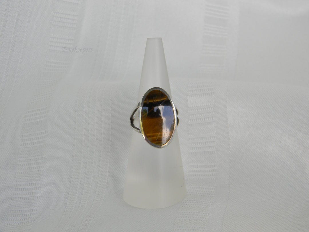 j981 Pretty Vintage Sterling Silver Ring with Tiger eye Stone Size 5