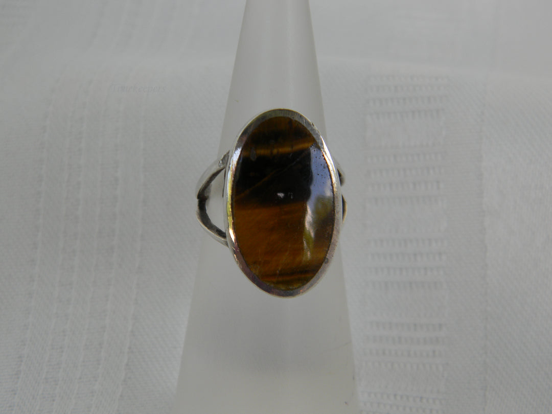 j981 Pretty Vintage Sterling Silver Ring with Tiger eye Stone Size 5