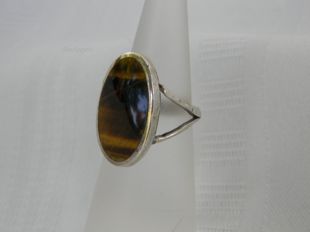 j981 Pretty Vintage Sterling Silver Ring with Tiger eye Stone Size 5