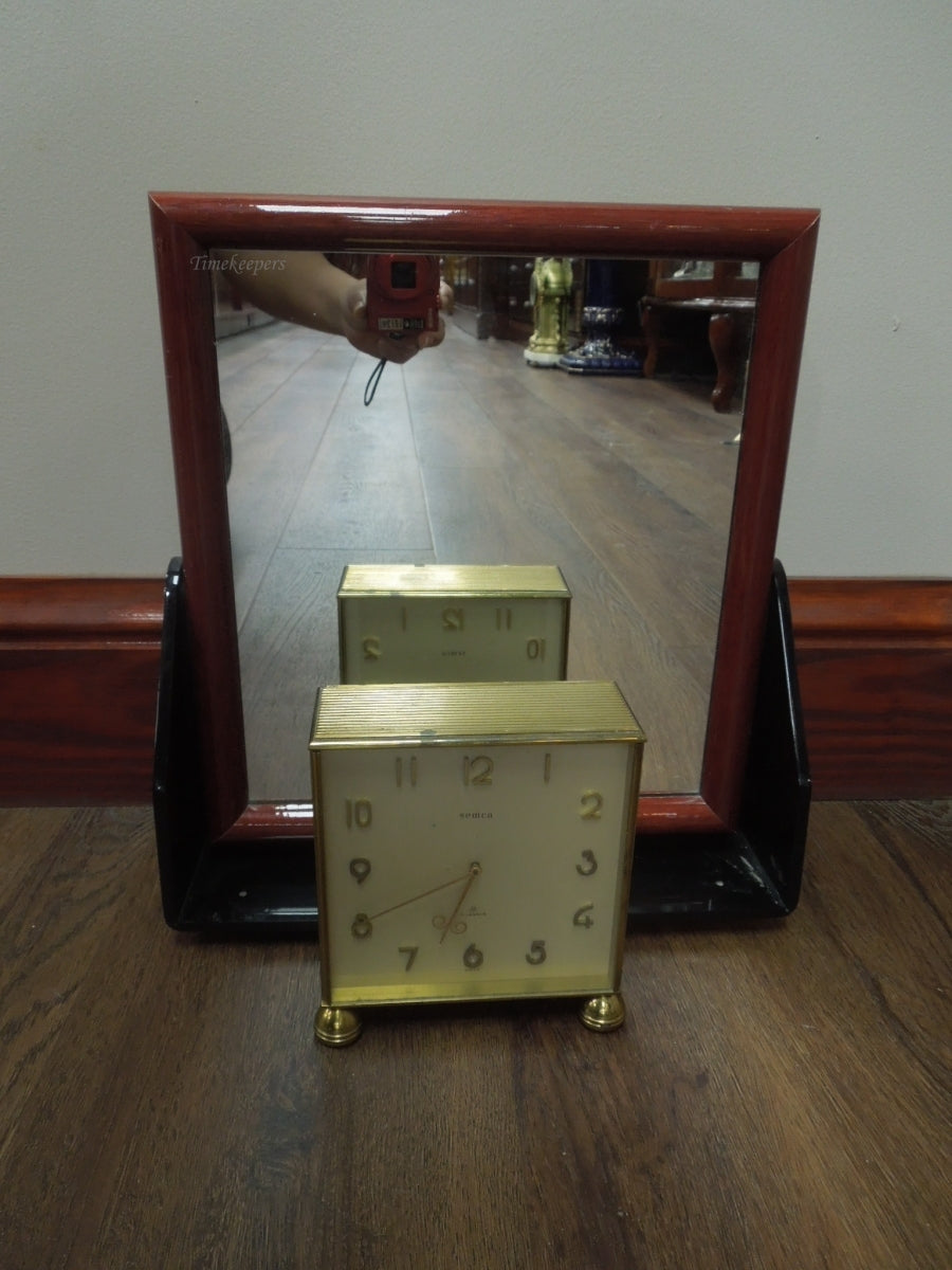 r006 Vintage Semca Swiss 7 Jewels Desk Partner's Clock Double Sided Brass Mid Century Working